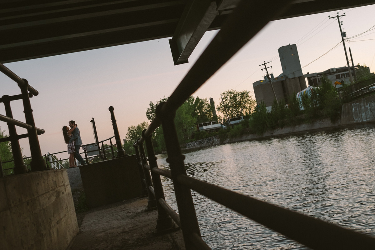 Engagement photo in Griffintown along the Lachine Canal