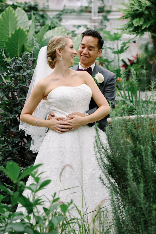 Wedding portrait in greenhouse