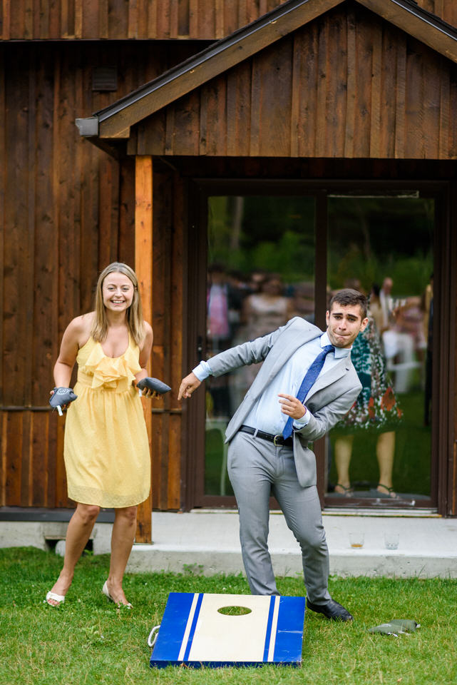 Bean bag toss lawn game at wedding
