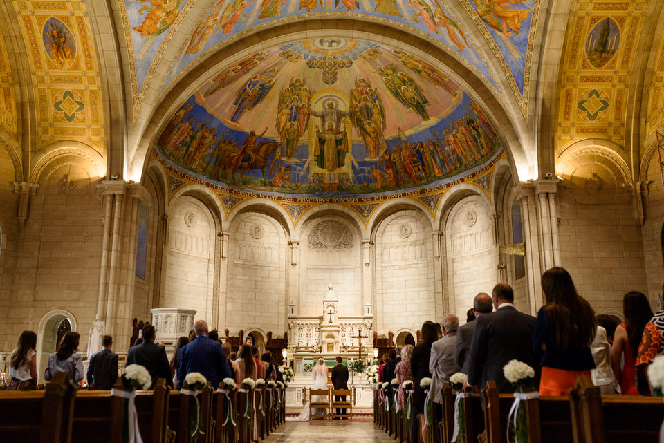 Wide shot of Saint-Leon de Westmount church wedding ceremony