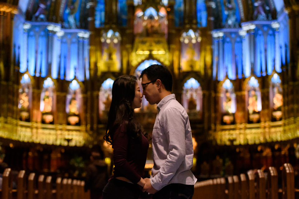 Engagement photo in Notre-Dame Basilica
