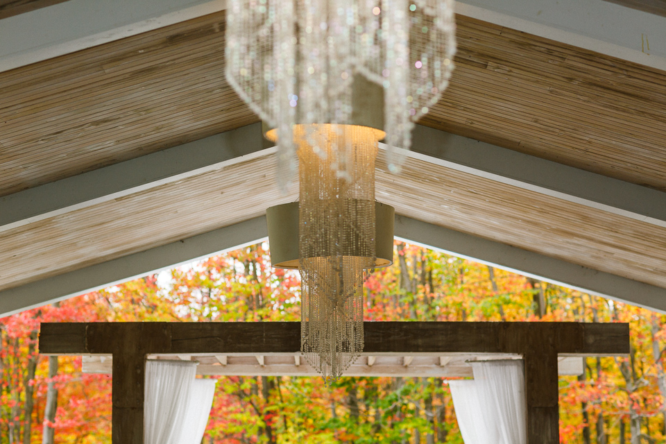 Chalet des Erables wedding pavilion with fall leaves behind