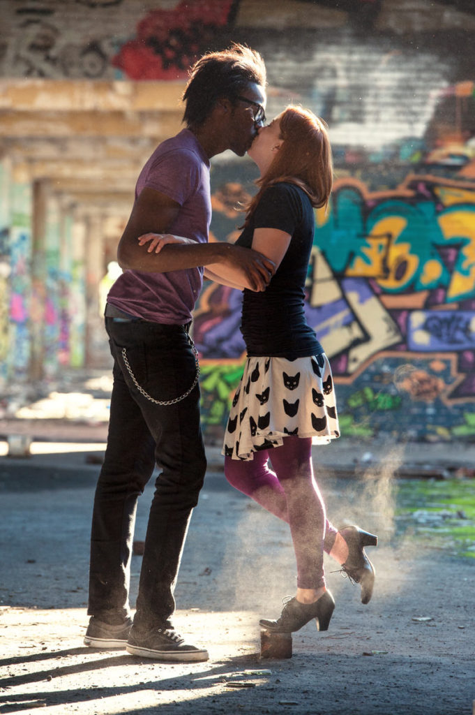 graffiti engagement photos in Montreal factory